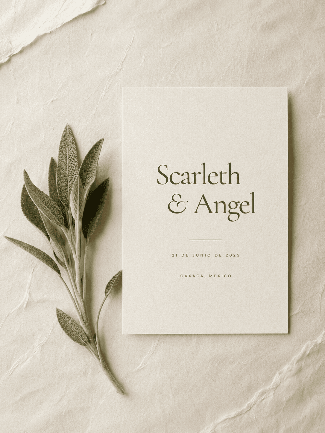 Invitación de boda estilo Salvia Editorial — Minimalista botánico